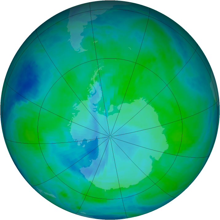 Antarctic ozone map for 16 January 2000